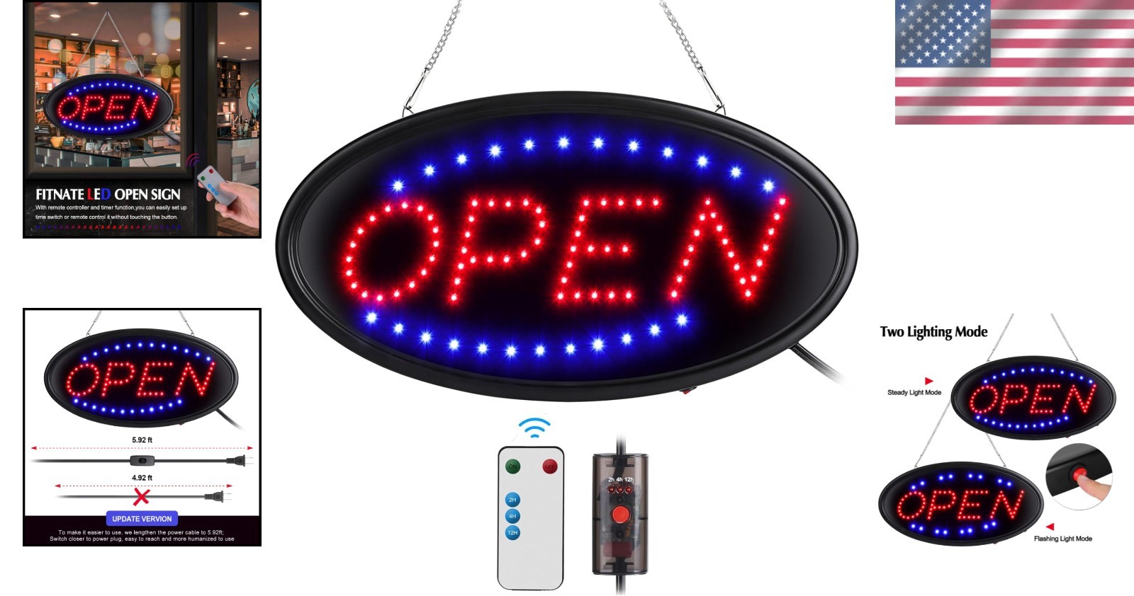 Energy-Efficient LED Open Sign – Flashing & Steady Modes, 19×10 for Bars & Cafes