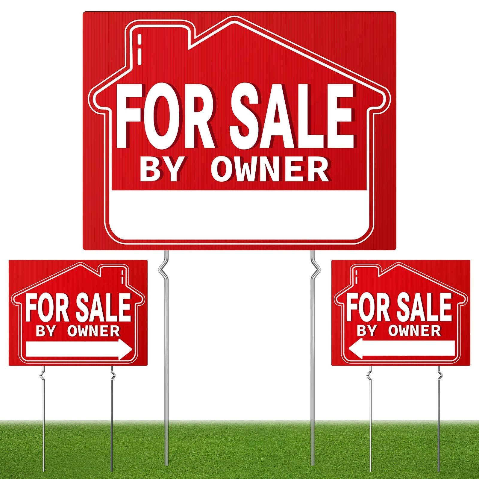 For Sale By Owner Yard Signs (3 Pack) – 18&Prime; X 14&Prime; Double-Sided with H Stakes