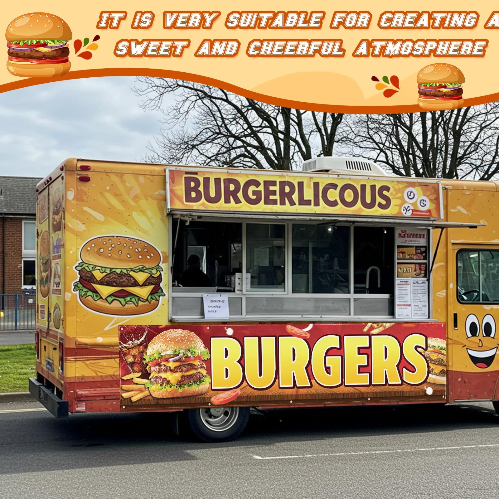 Tegeme Burgers Banners 2 X 10 Ft/ 24 X 120 Inch Large Oxford Fabric Polyester