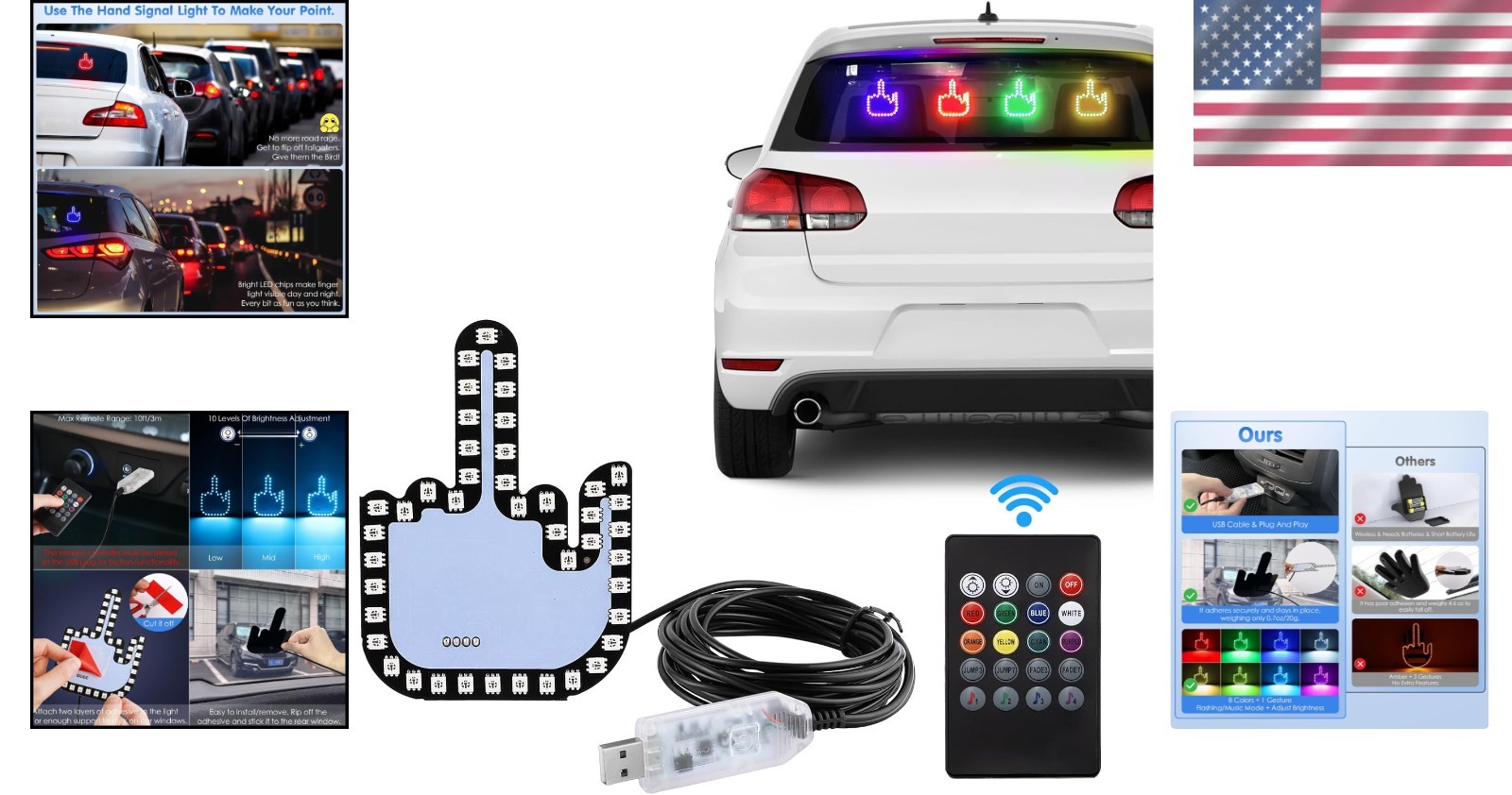 LED Car Window Gesture Light – Remote-Controlled 7-Color Finger Flicker