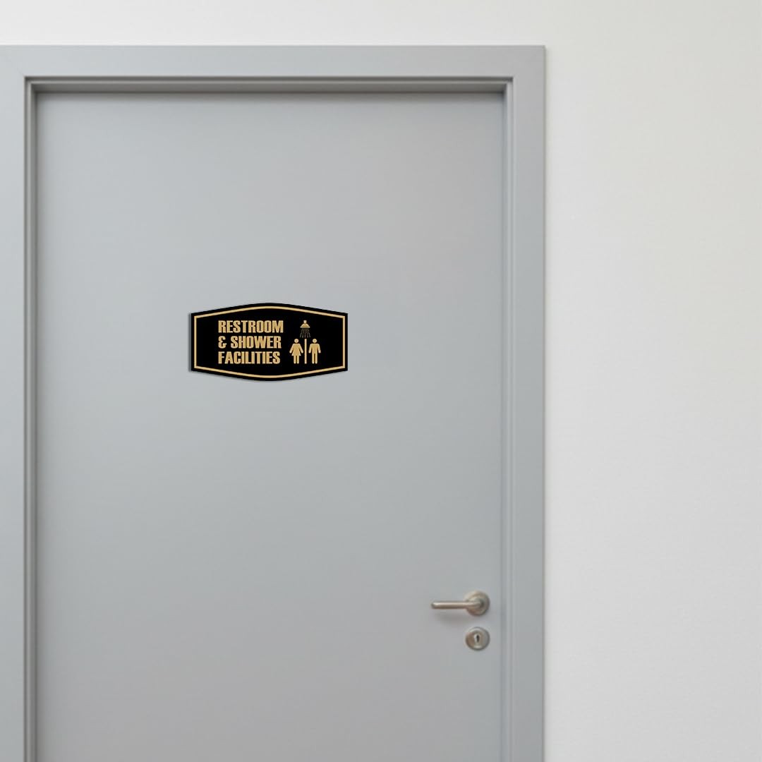 Large Fancy Restroom & Shower Facilities Sign Brushed Silver Wall Mounted