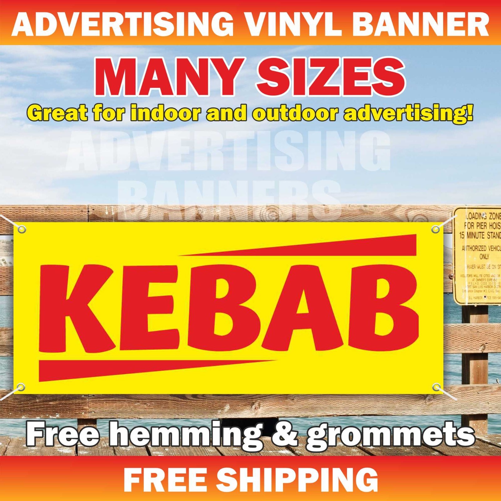 KEBAB Advertising Banner Vinyl Mesh Sign Fried Shish Meat Pork Chicken Kebab