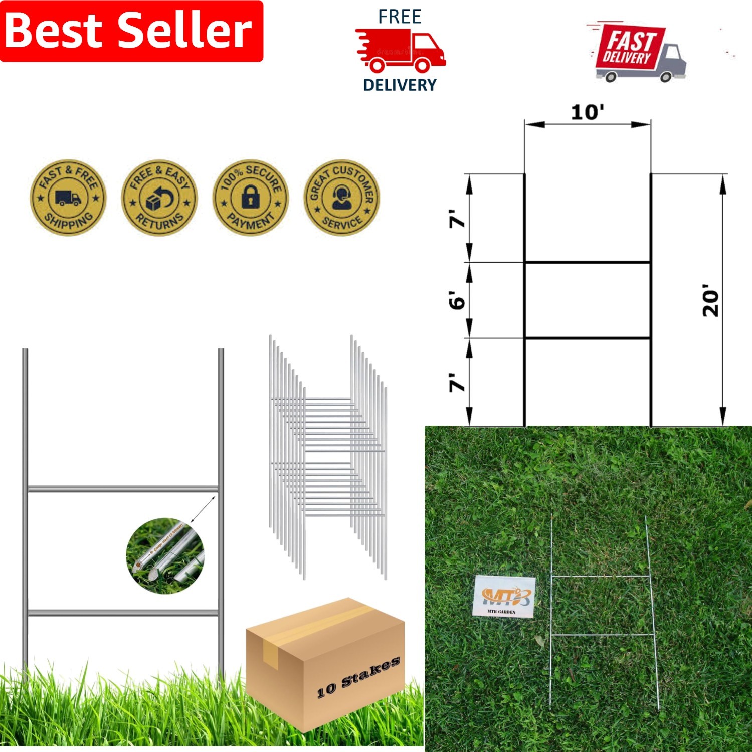 Heavy Duty 10 Count H Wire Stakes 20×10 – Perfect for Real Estate and Events