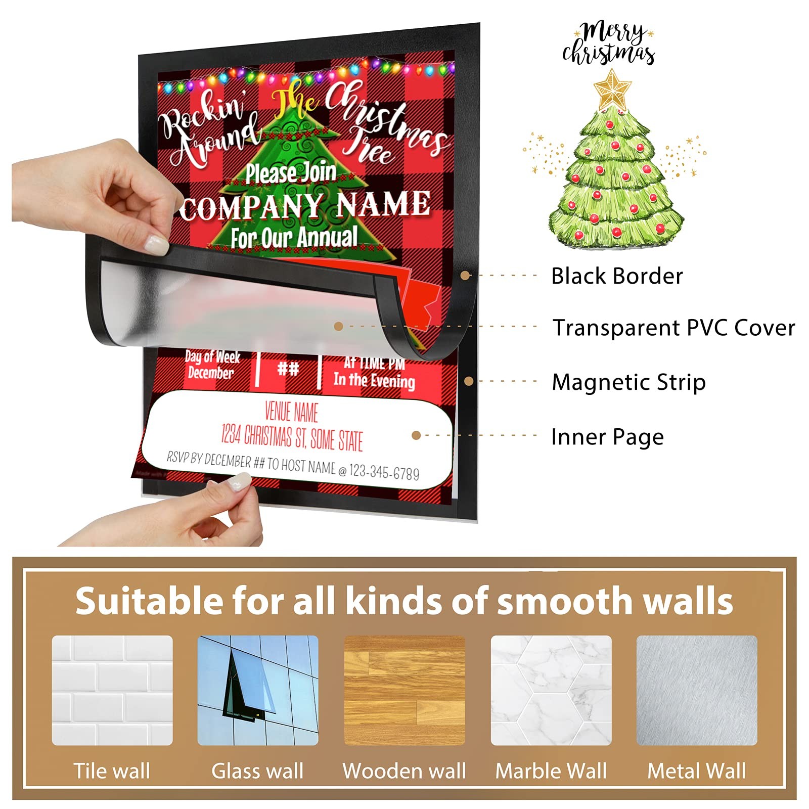 PUJIANG 8.5&Prime;x 11&Prime;Magnetic Sign Holder, Double Sided 10Packs 8.5&Prime;x11&Prime;, Black