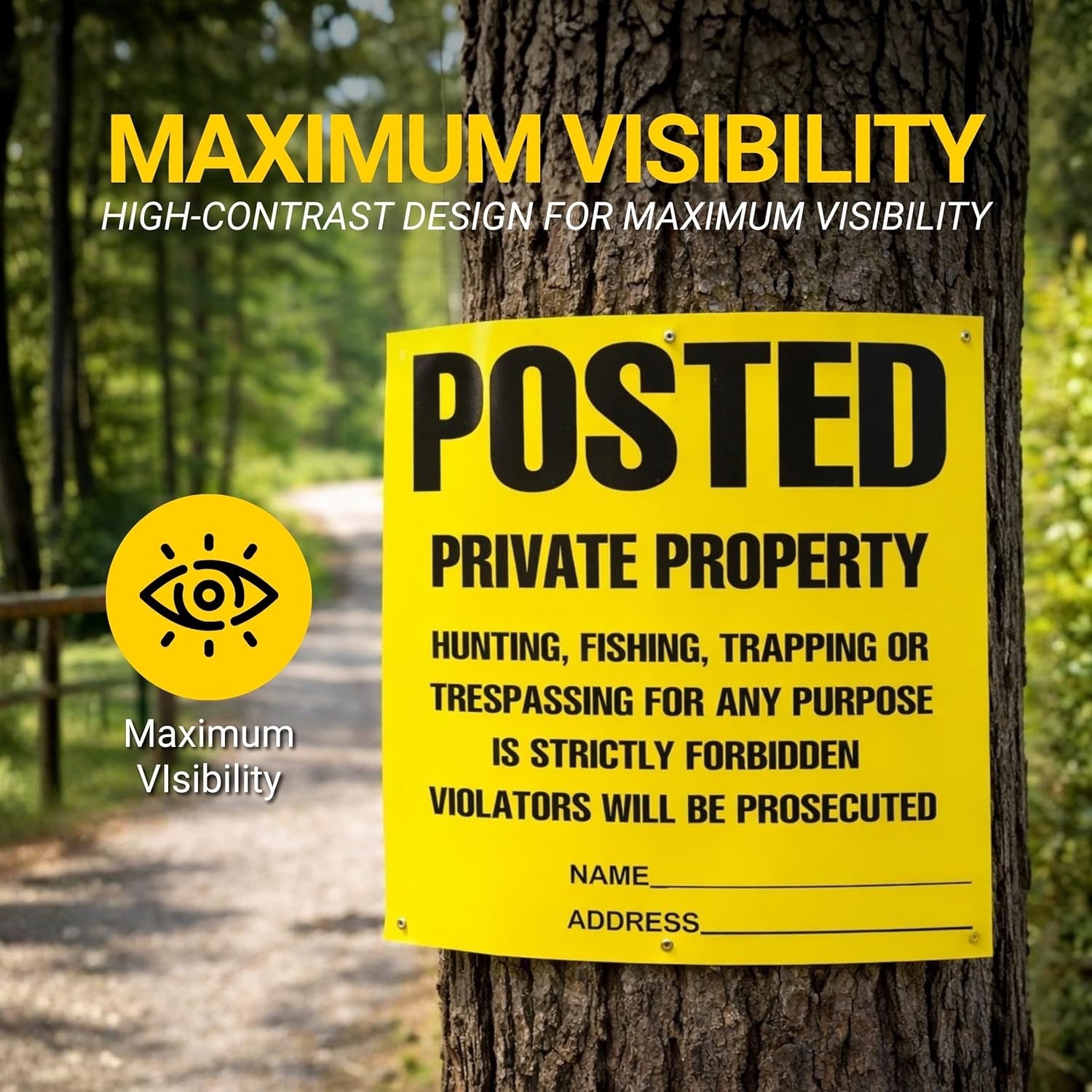 Heavy Duty Posted Signs – No Hunting or Trespassing Yellow 11&Prime; x 11&Prime; 100 Pack