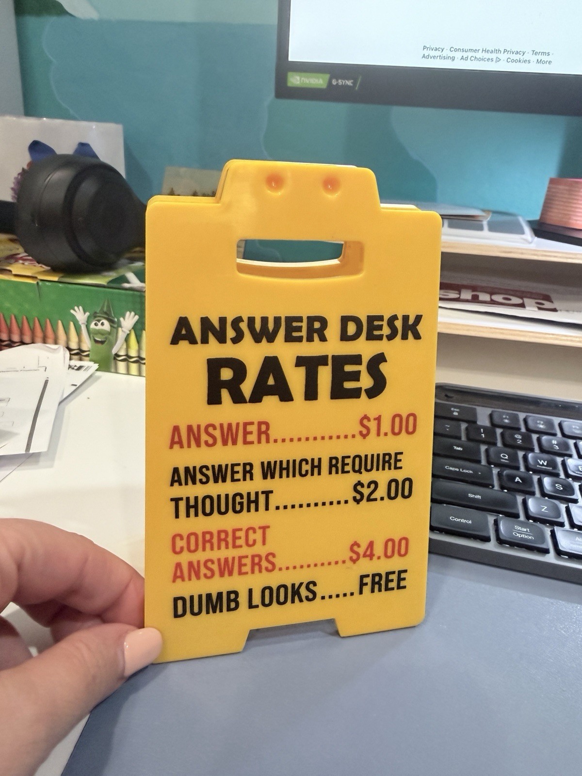 Office Desk Accessories Sign: Funny Gag Gifts Mini ANSWER DESK RATES Sign for Co