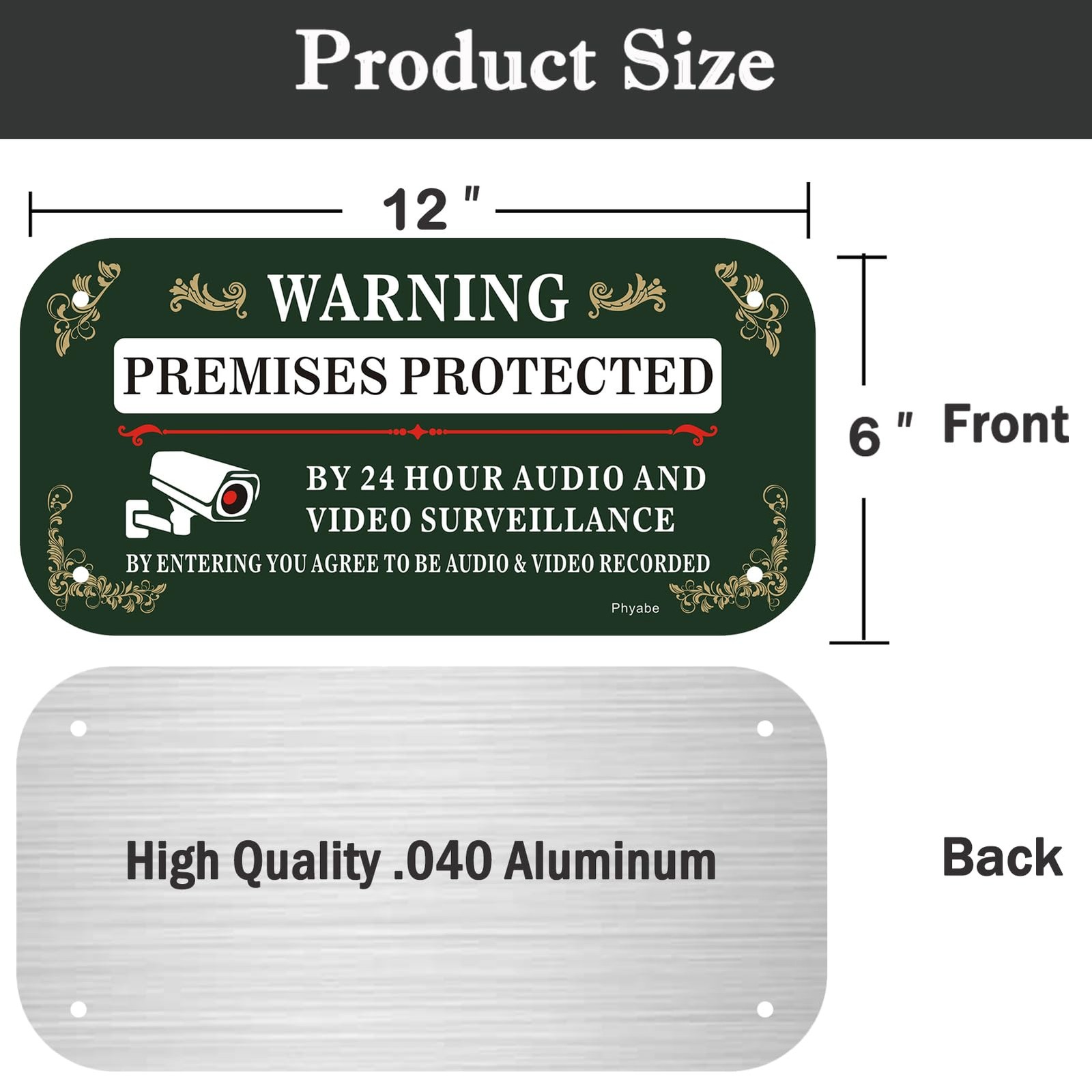 2 Pack Premises Protected by 24 Audio and Video Surveillance Sign, 12 x 6 inc…