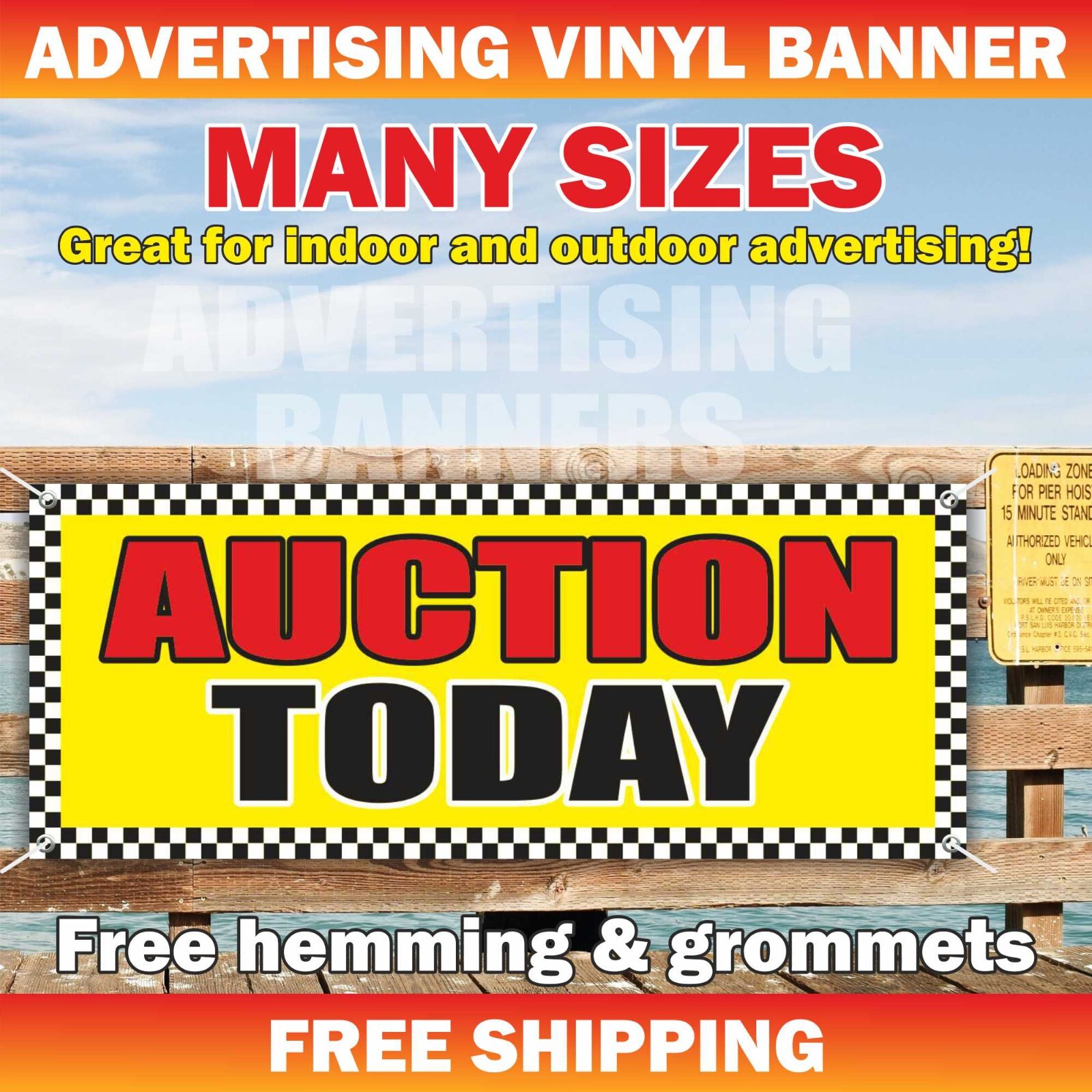 AUCTION TODAY Advertising Banner Vinyl Mesh Sign Flea Market Pawn Shop Antiques