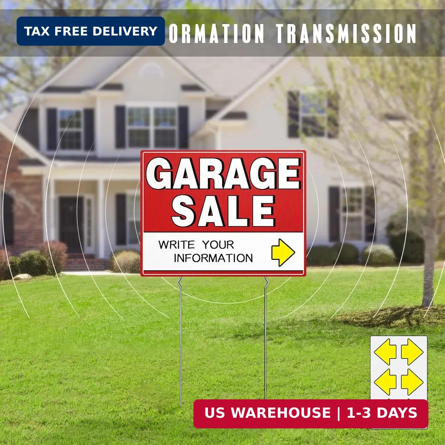 Garage Sale Kit (10 Pcs), 5 Pack Garage Sale Signs with Metal Stakes, 5 Pack Yar