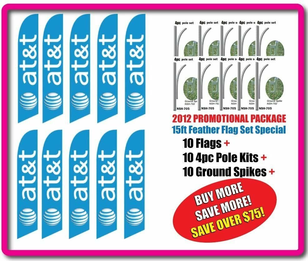10 Sets of 15ft At&t Wireless Swooper Feather Flags – INCLUDES 15FT POLE KITS…