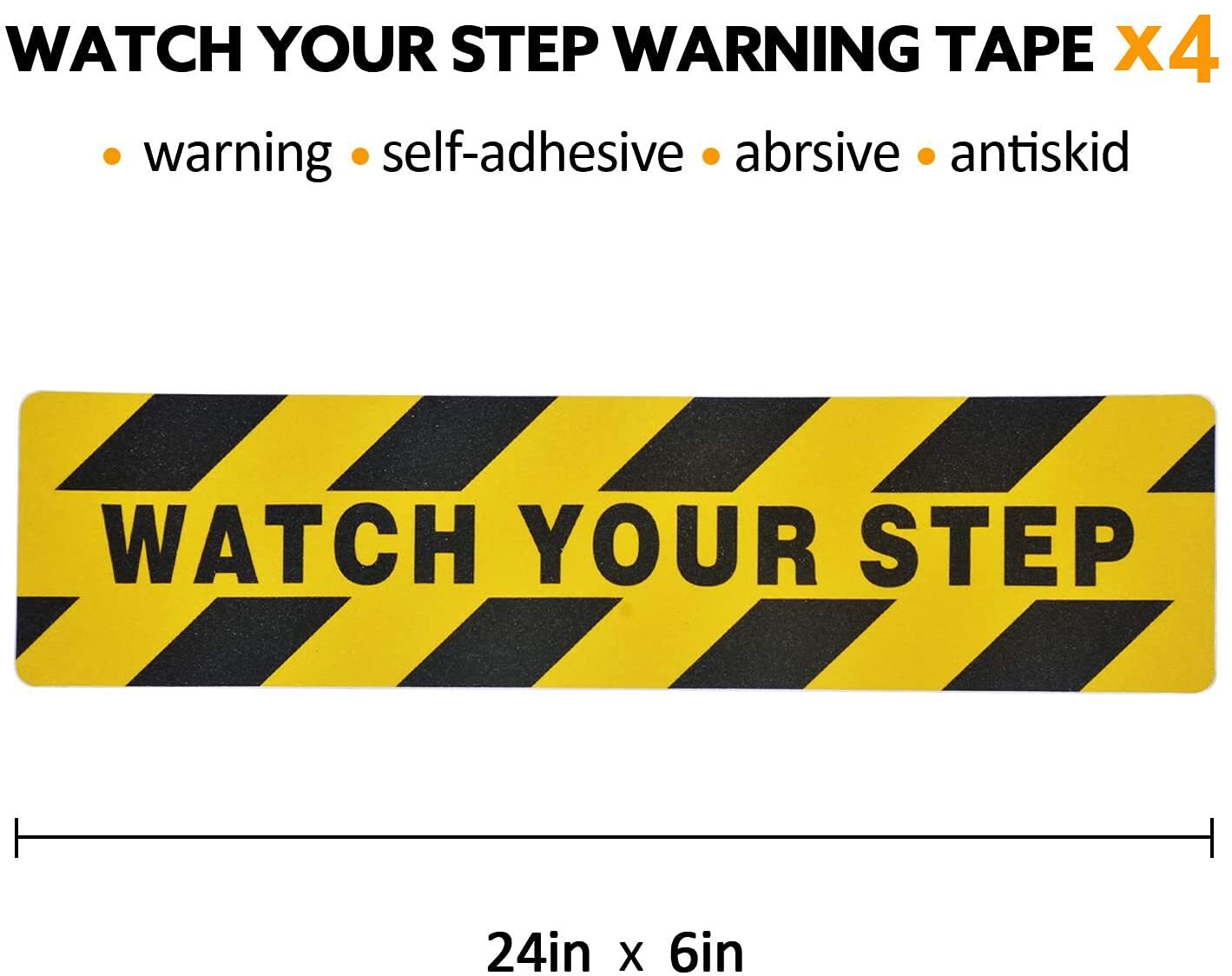 6&Prime; x 24&Prime; Watch Your Step Floor Tape Anti Slip Warning Sign Sticker – 4 Pack