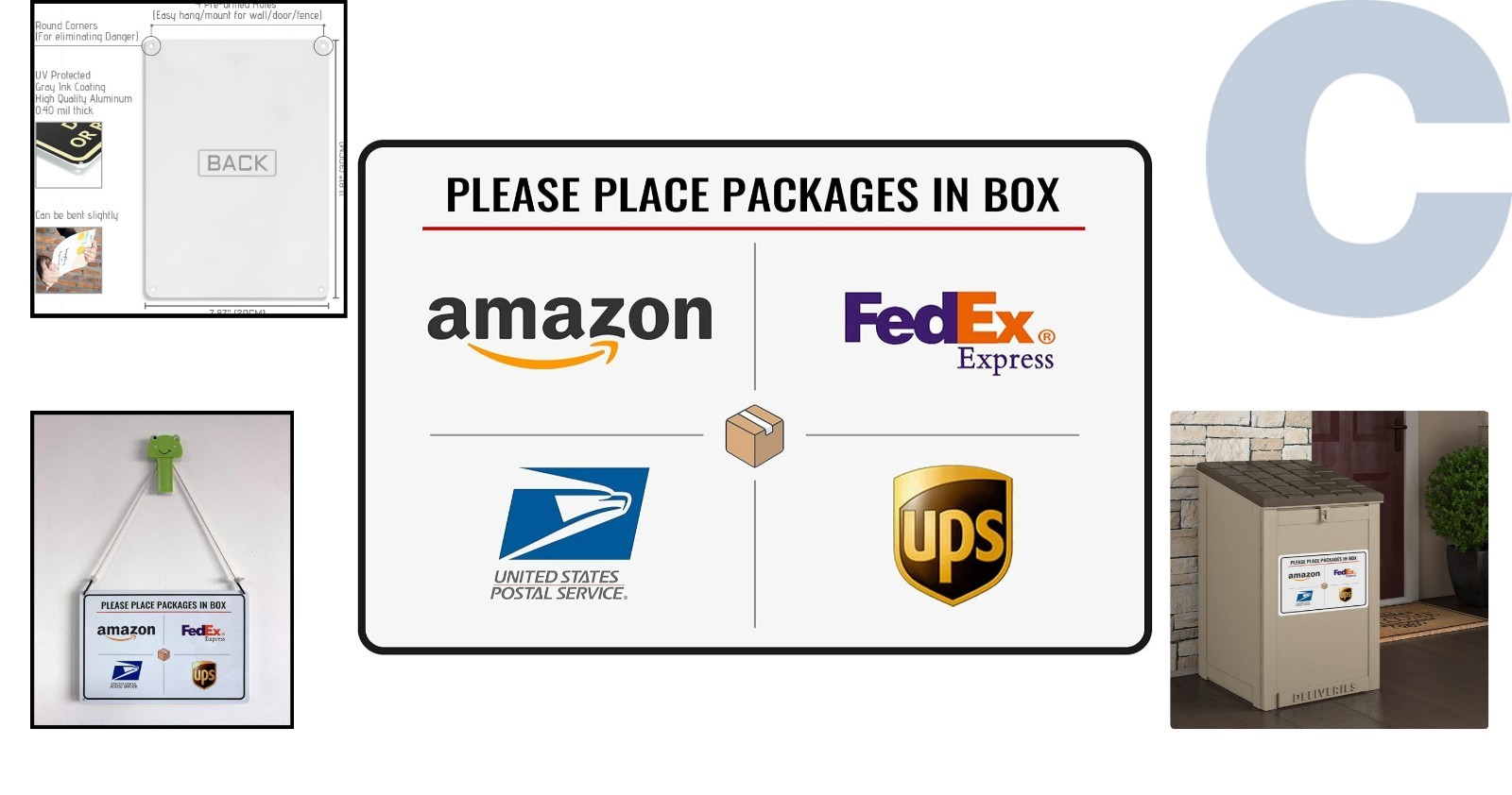 Vibrant 12×8 Outdoor &lsquo;Please Place Packages In Box&rsquo; Sign – Rust-Free Aluminum