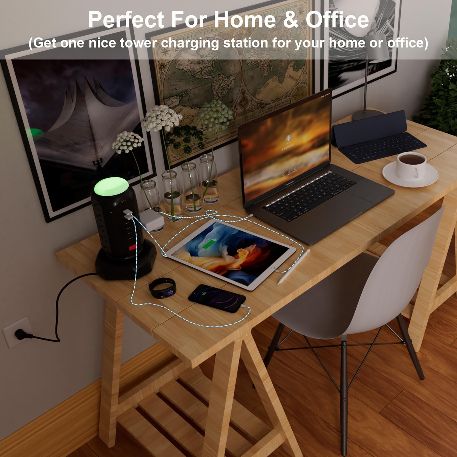 Power Strip Tower with Colorful Nightlight, 15 AC Outlets and 6 Fasting USB P…