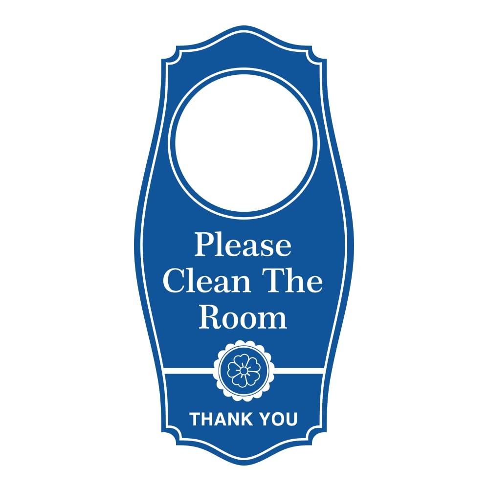 Please Clean The Room Thank You Door Hanger Blue 4×8 Inch Hotel Maid Sign