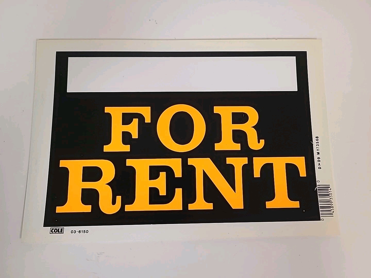 2 For Rent Paper Signs 8” x 12&Prime; Cole Co., White Black Orange (Set of 2)