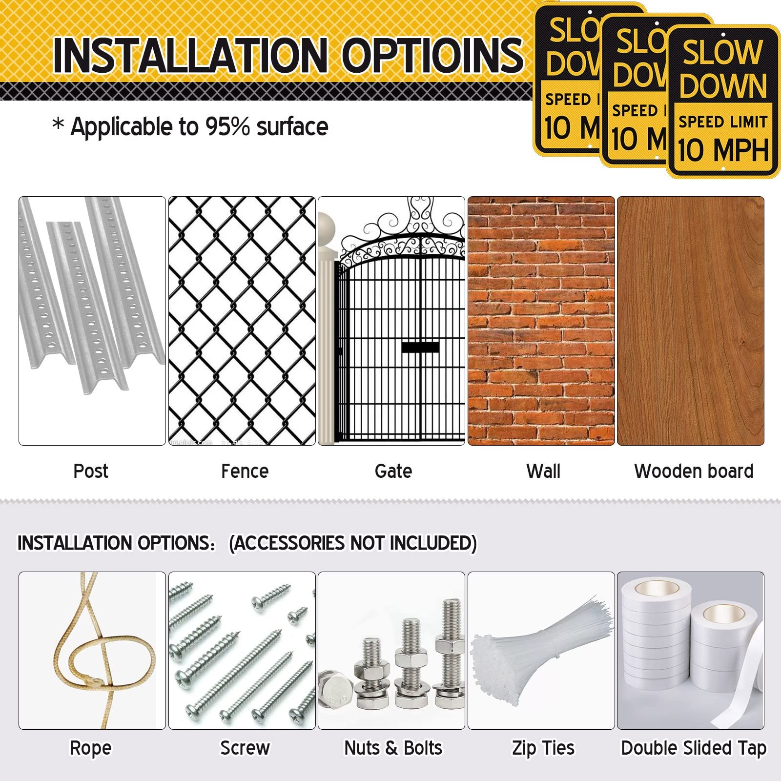 3 Pack 17×12 Inch Slow Down Sign Speed Limit 10 MPH Traffic Sign for Driveway