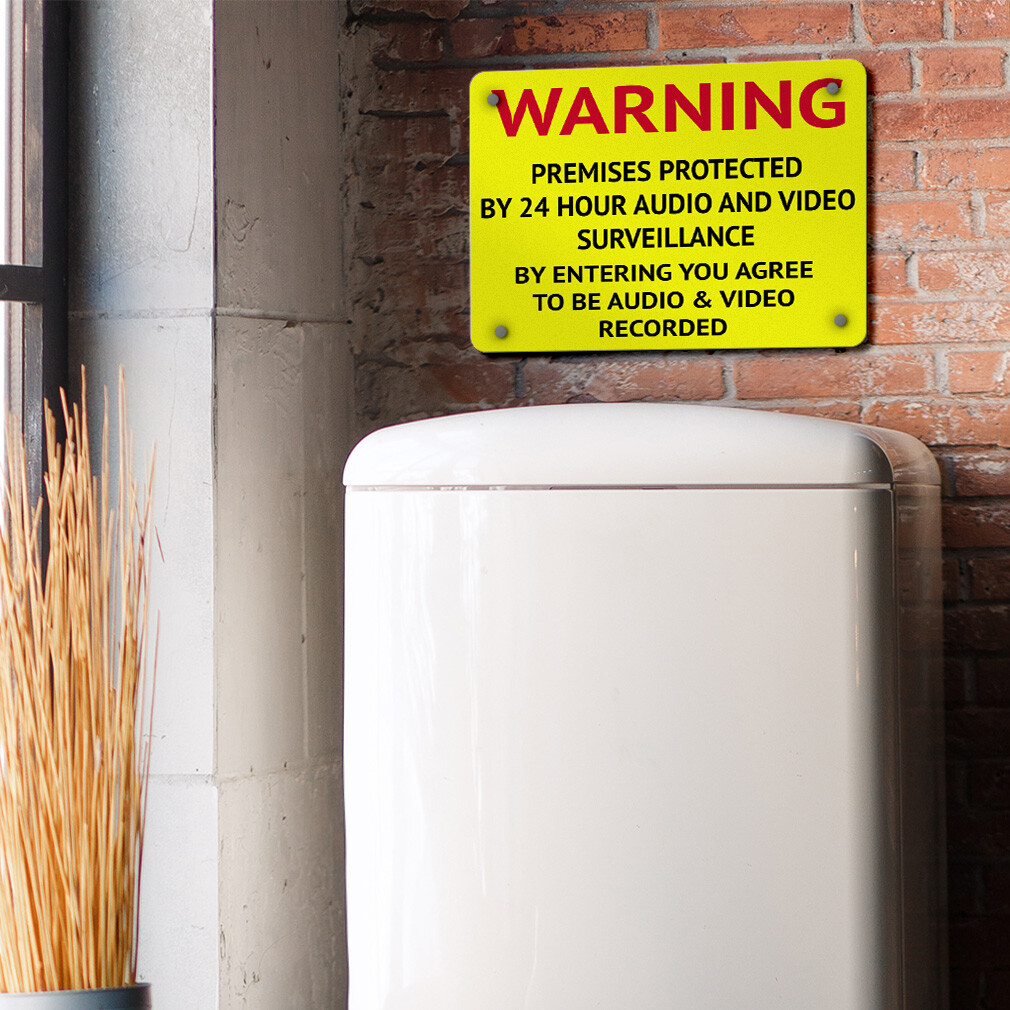 Horizontal Metal Sign Warning 24 Hour Audio and Video Surveillance Entrance