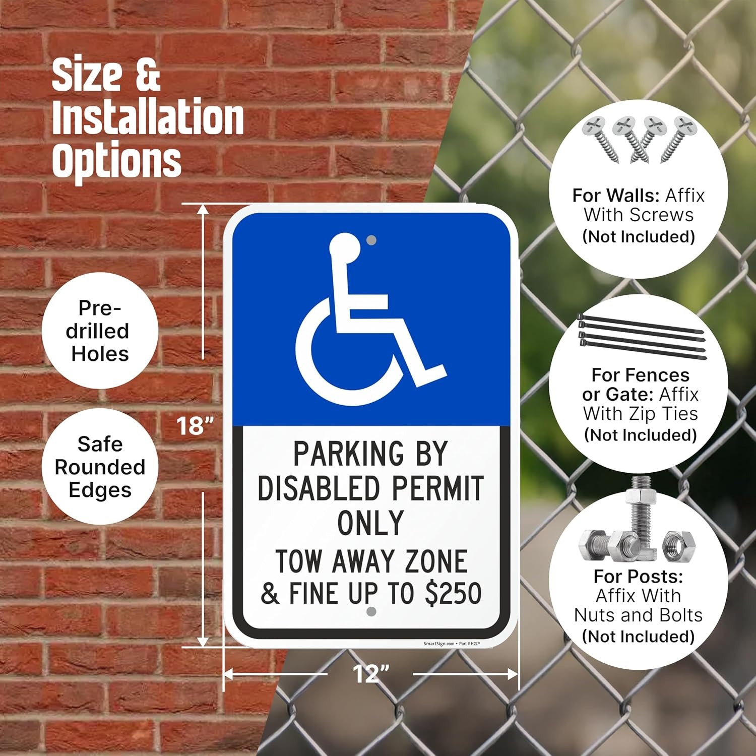 Basics 18 X 12 Inch “Parking by Disabled Permit, Tow-Away Zone”