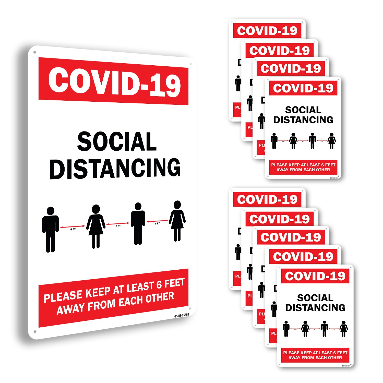 COVID-19 Social Distancing Please Keep 6 Feet Away Public Safety Sign 5/10 Pack