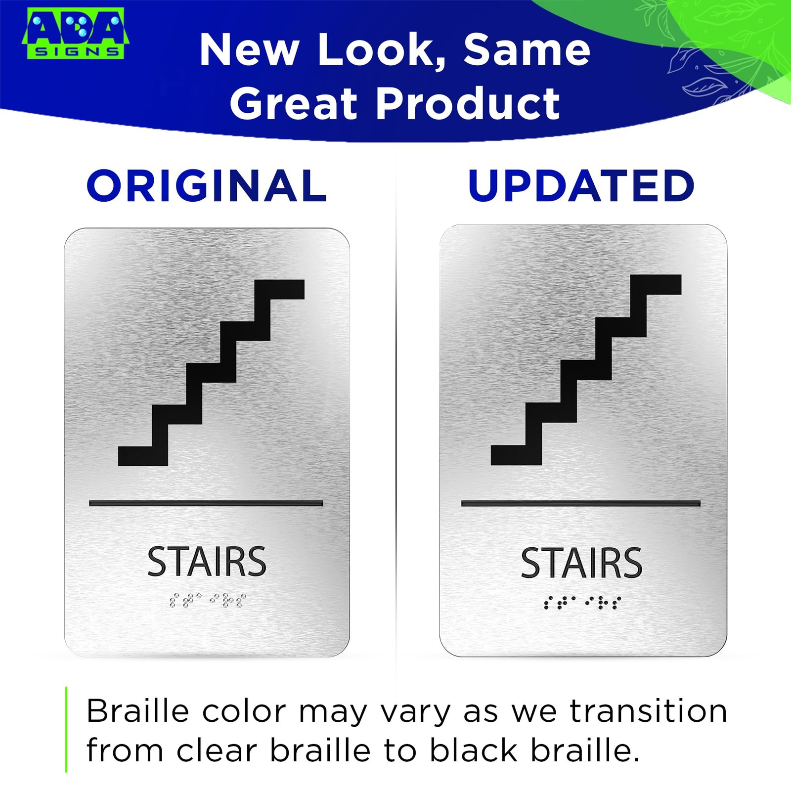 ADASigns Stairs Sign 6×9 Inch Brushed Aluminum Grade 2 Braille ADA Compliant