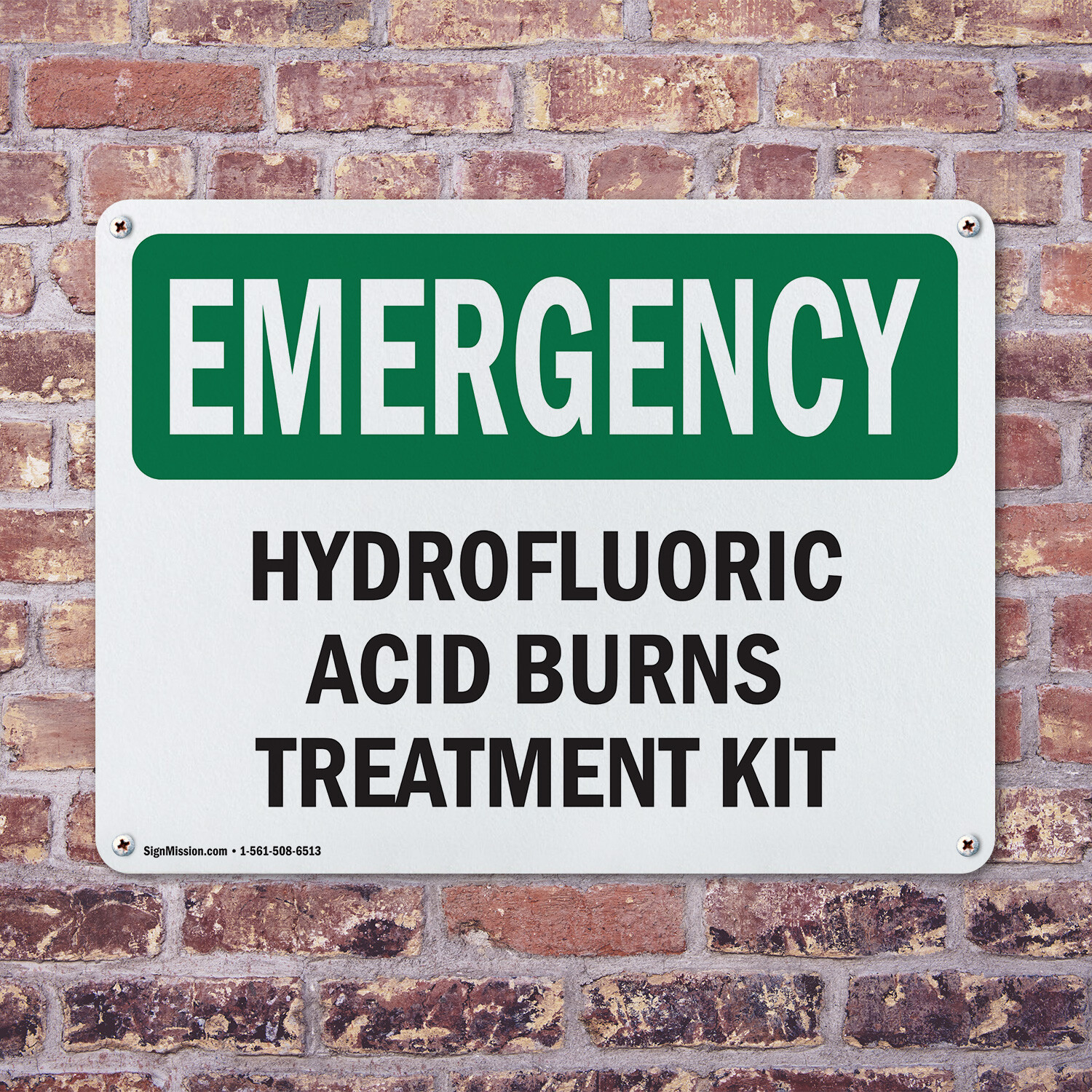 (2 Pack) Hydrofluoric Acid Burns Treatment Kit OSHA Emergency Sign Decal Metal
