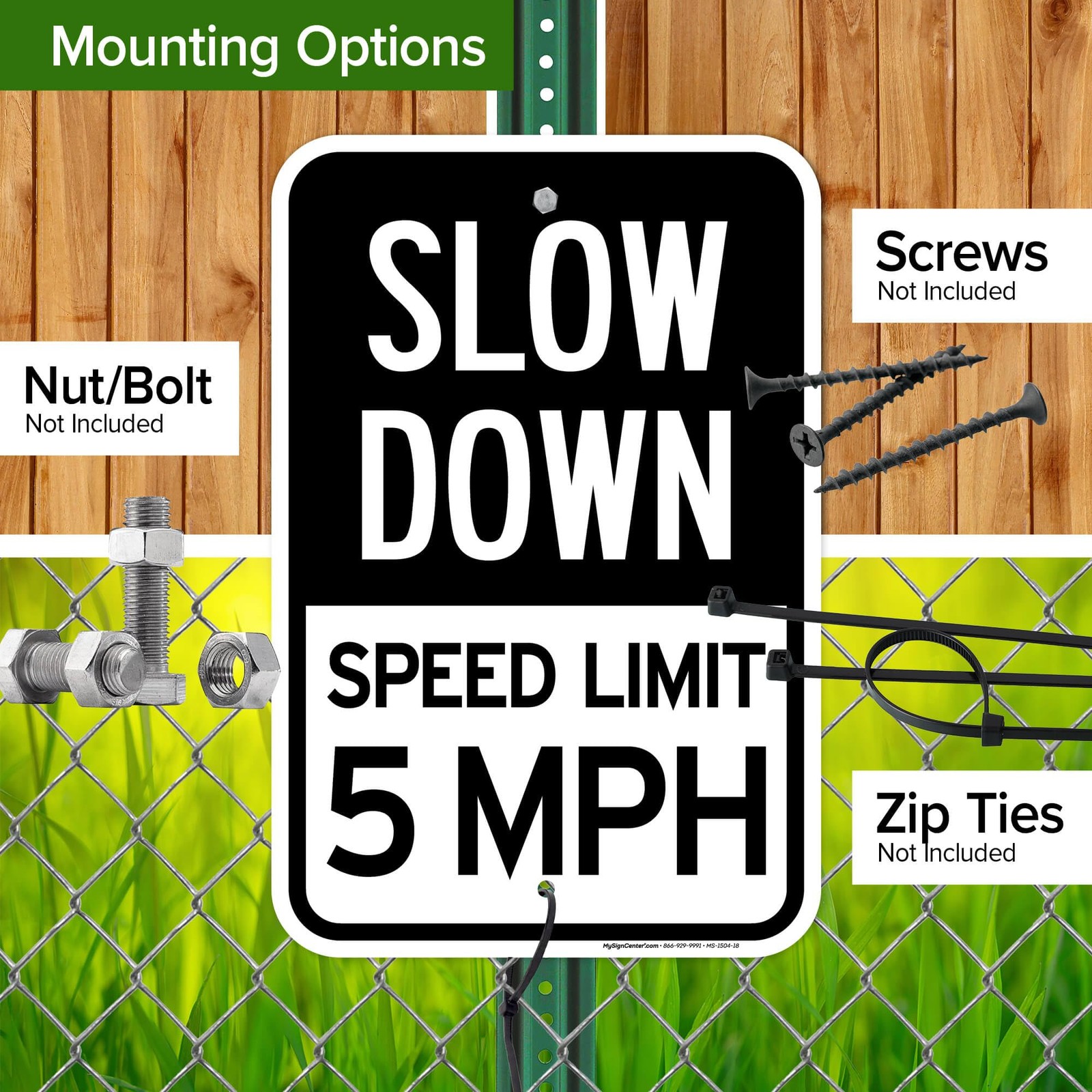 Slow Down Speed Limit 5 MPH Sign, 12 x 18, Reflective 0.63 Aluminum, Fade Resist