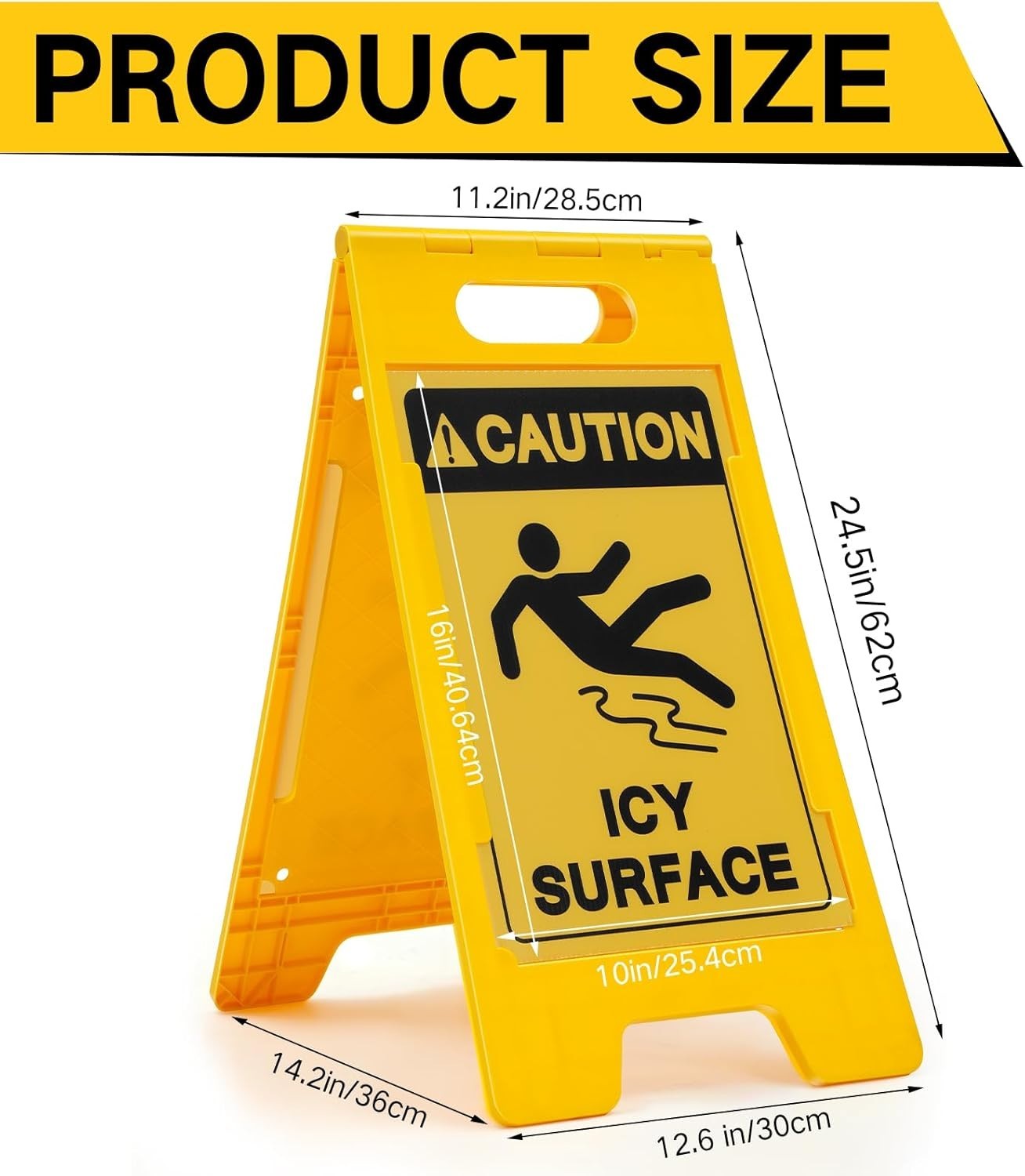 2 Pieces 24.5 x 12.6 Inch &lsquo;Caution – Icy Surface&rsquo; 2 Sided Folding Floor Sign …