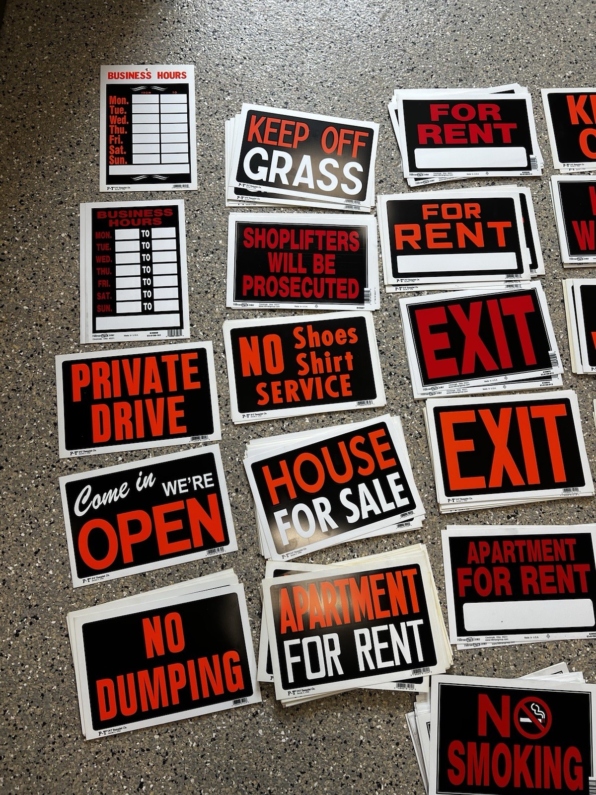 Lot Of Multiple Plastic Signs (sale, Rent, Exit, Help, Hours, And More) 8×12”