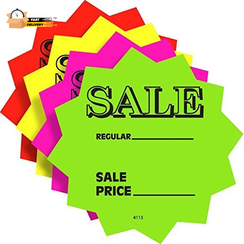 100 3&Prime; Sale Price Signs Fluorescent Neon Die Cut Solar Star Burst Retail Cards
