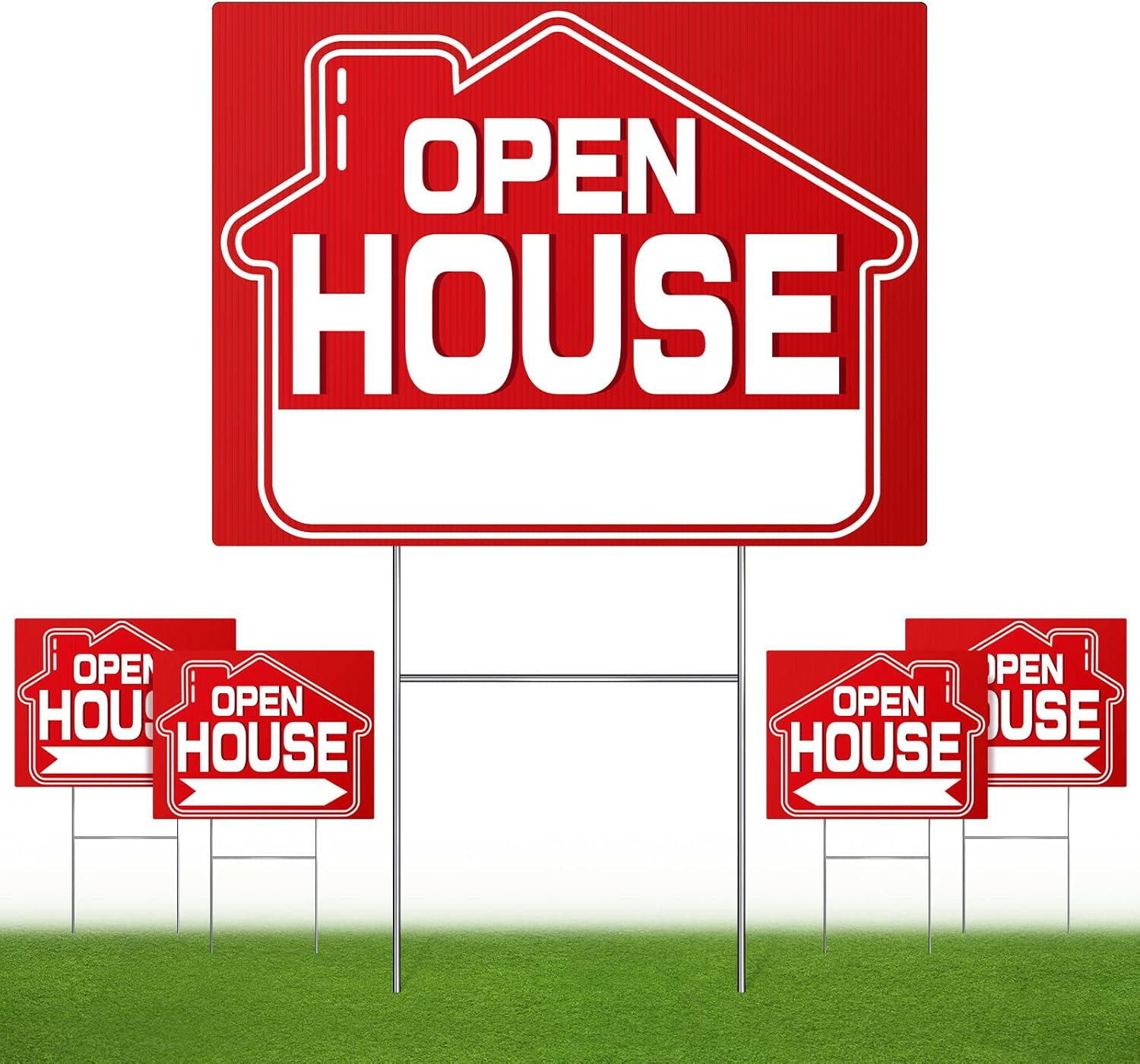 Open House Signs (5 Pack), 16&Prime; X 12&Prime; Double-Sided Yard Sign with Metal H Stakes,