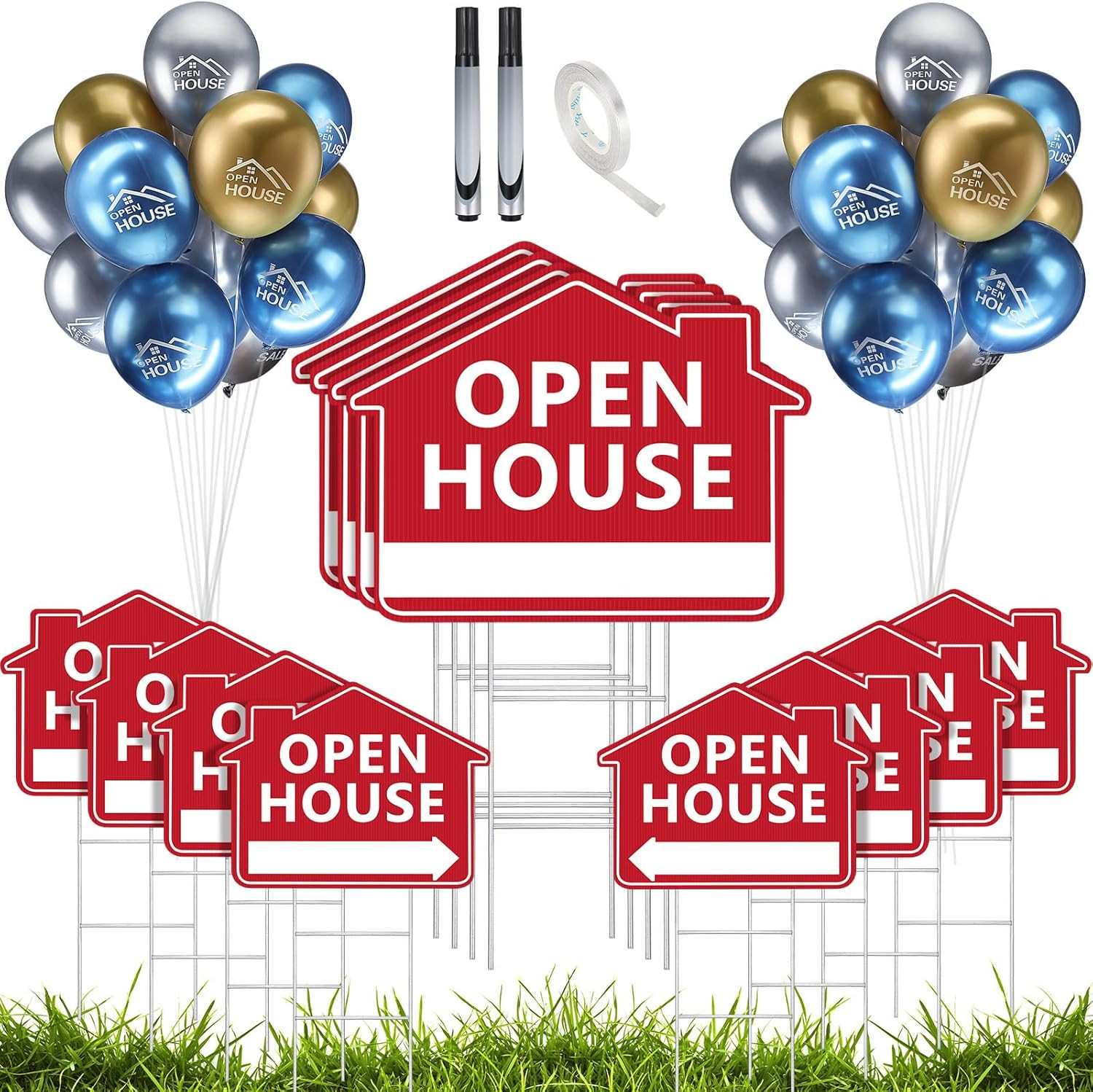 12 Pack Open House Signs with Stakes for Estate Large Double Sided Estate Sale Y