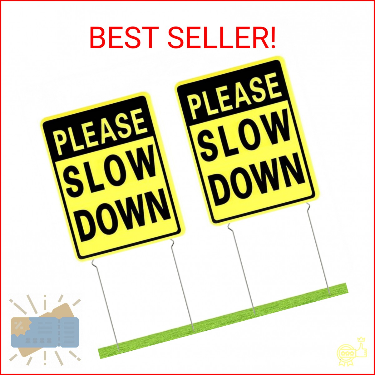 Kichwit Please Slow Down Yard Signs with Metal Stakes, 16 x 12 Inches/25 Inch Hi