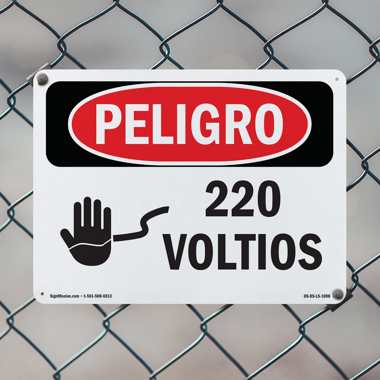 220 Volts Spanish OSHA Danger Sign Metal, Plastic, Or Decal – 5 or 10 Pack
