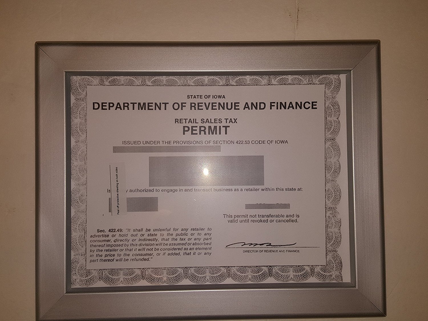 Iowa Permit frame 8.5 x 11 ( Heavy Duty – Aluminum)-REF24-1027