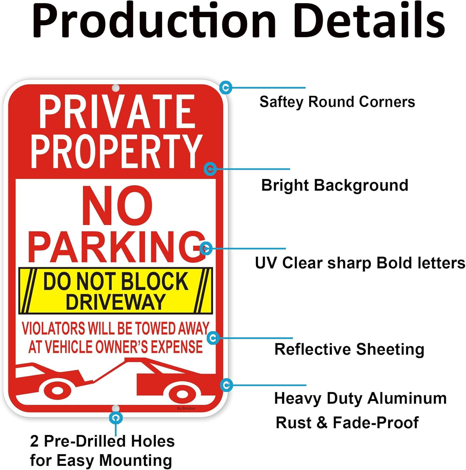 4-Pack Reflective No Parking Signs – Private Property, Towed at Owner&rsquo;s Expense