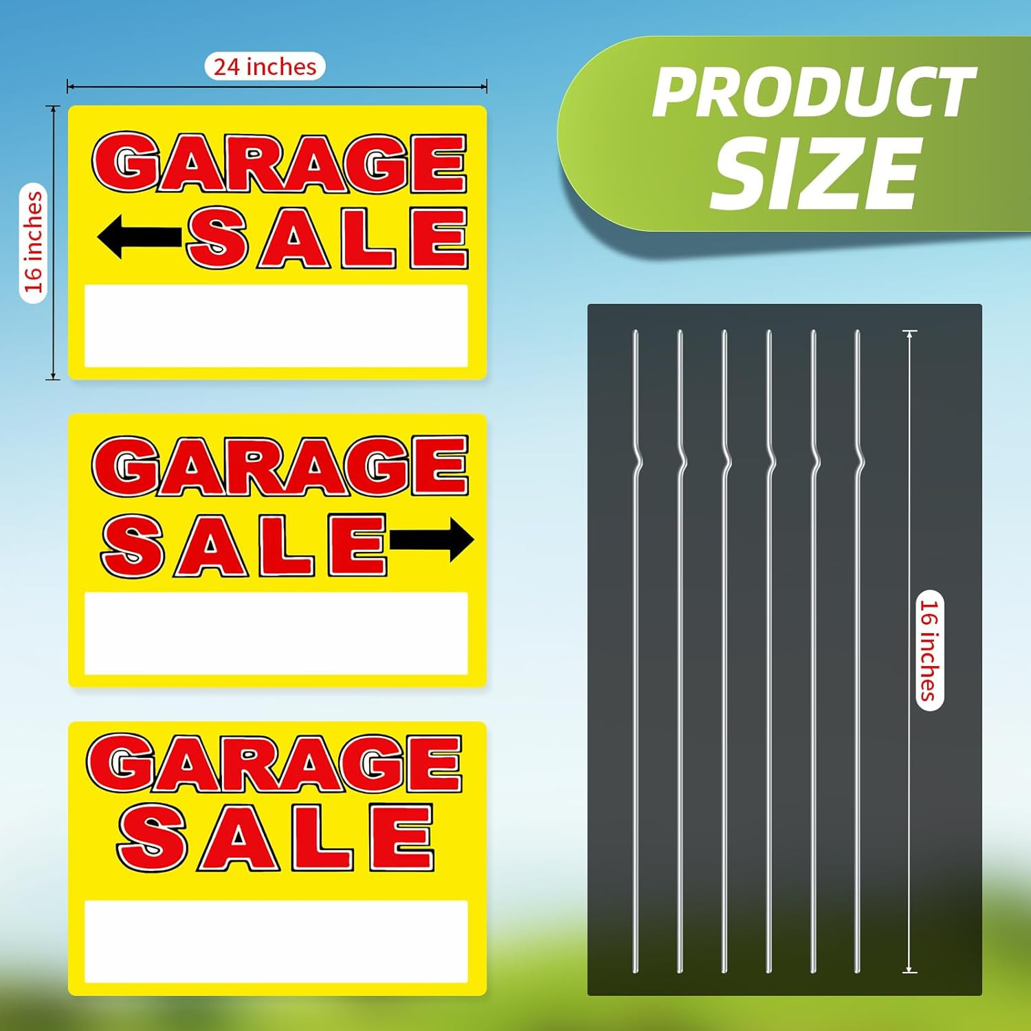 Garage Sale Sign, Large Size 24&Prime; X 16&Prime; Garage Sale Signs with Stakes, 3PCS Doubl