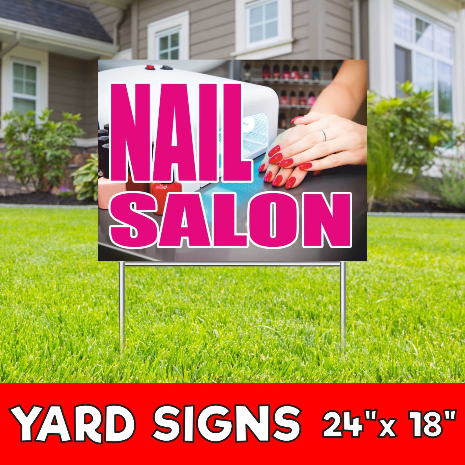 NAIL SALON Yard Sign Corrugate Plastic with H-Stakes manicure beauty barber shop