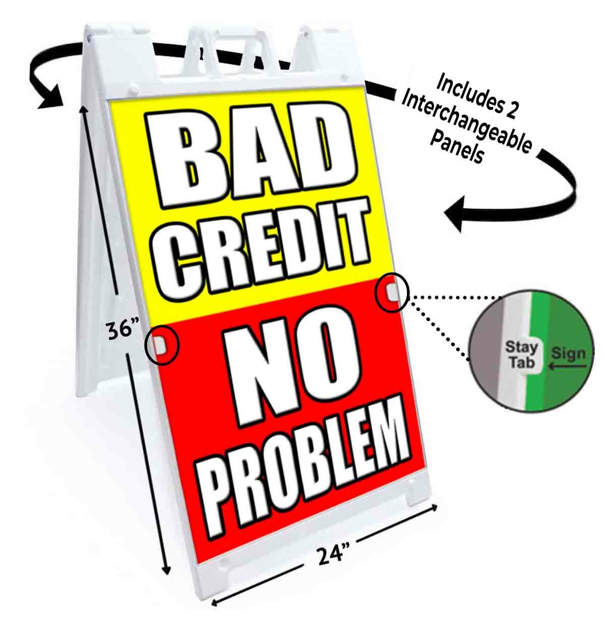 BAD CREDIT NO PROBLEM Signicade 24×36 A Frame Plastic Sidewalk Sign AUTO FINANCE