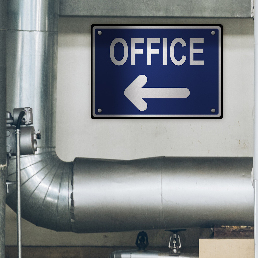 Horizontal Metal Sign Office Blue with Left Arrow Facility Property