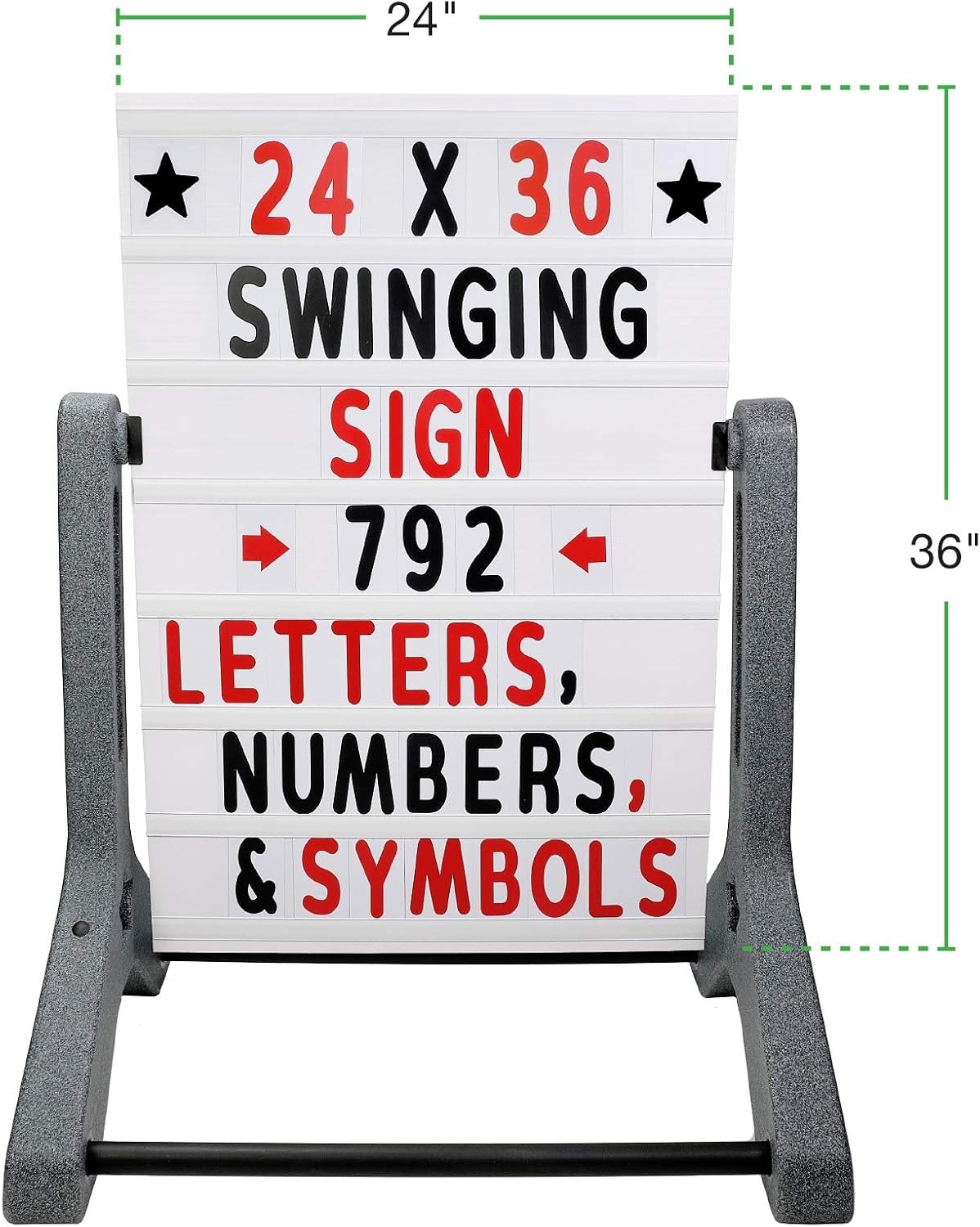 Swinging Changeable Message Sidewalk Sign 24&Prime; x 36&Prime; Sign W/ 792 Pre-Cut Double