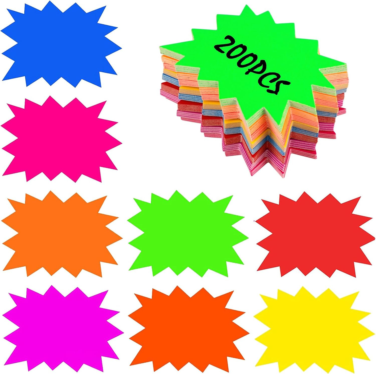 200 PCS Starburst Sign Star Burst Attractive Fluorescent Neon Sign Great for Sto