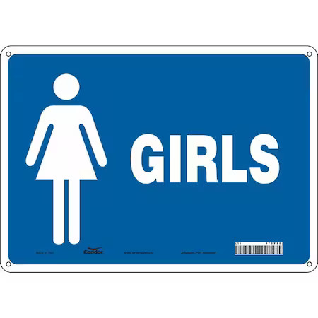 Condor 473Y32 Restroom Sign, Girls, 14 In W X 10 In H, Horizontal Rectangle,