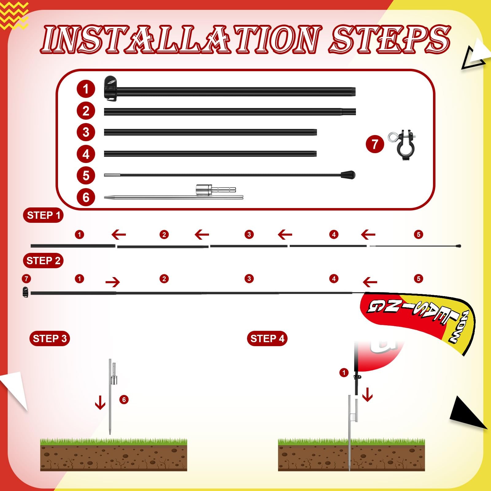 2 Pcs Now Leasing Feather Flag Pole Kit 15 ft Red and Yellow Now Leasing Adve…