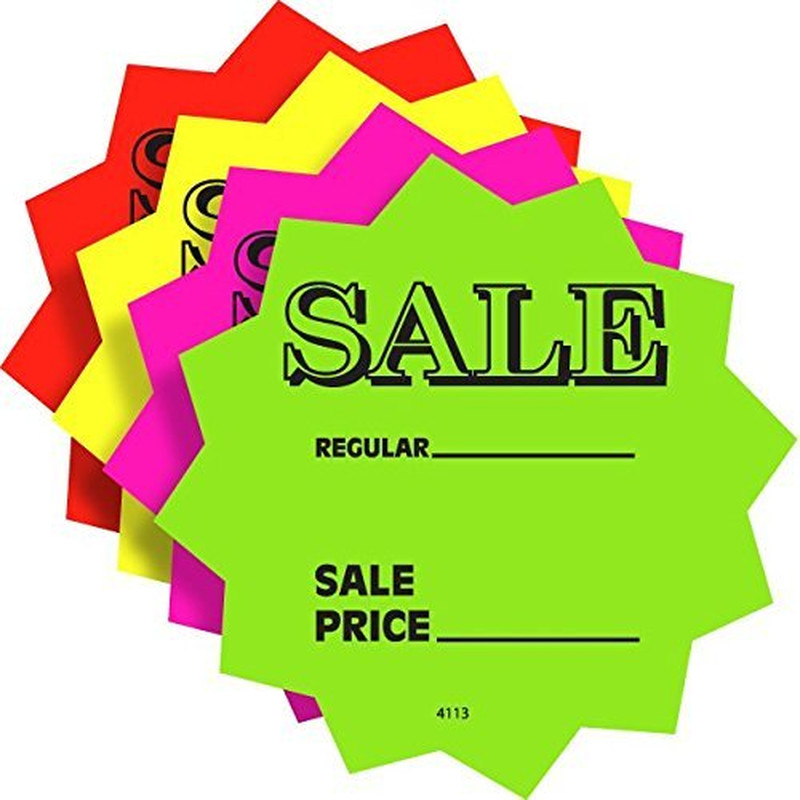 100 Neon Sale Price Signs – 3&Prime; Die Cut Solar Star Burst Retail Cards