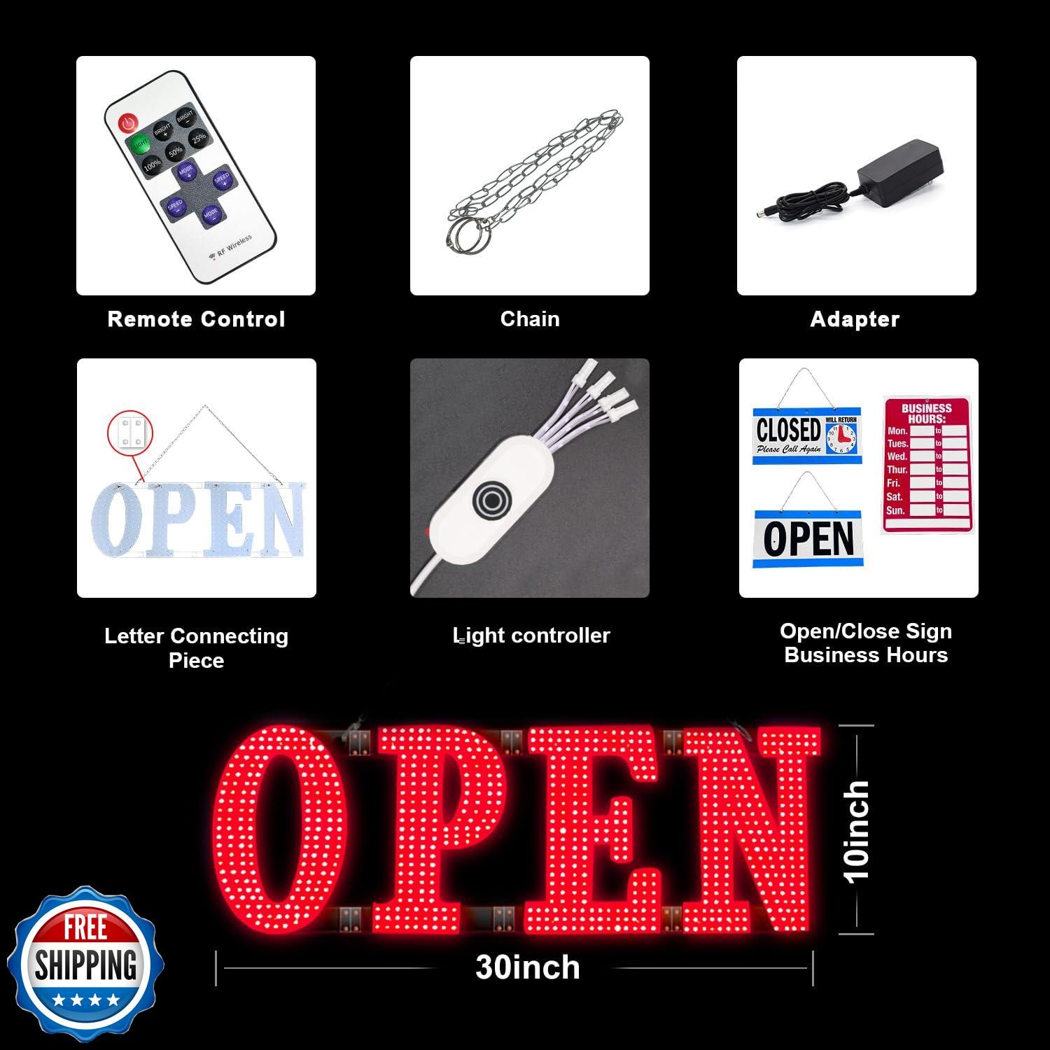 30&Prime; x 10&Prime; Large LED Open Signs with Remote Control 14 Modes Dimmable Open Sig