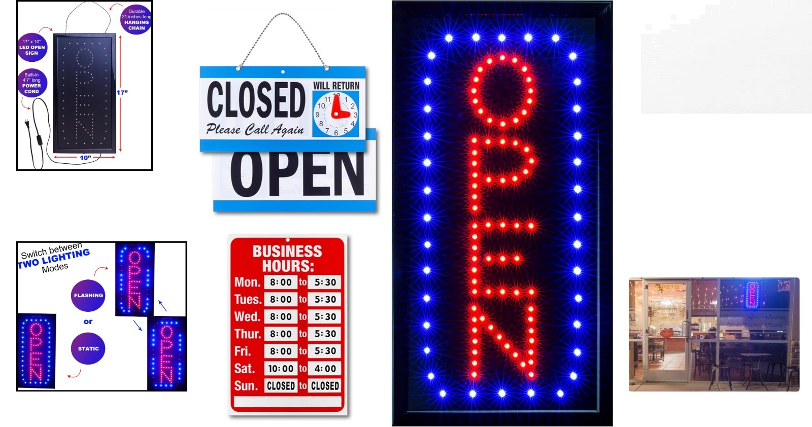 Vertical LED Neon Open Sign with Business Hours – Eye-Catching 17&Prime; x 10&Prime;