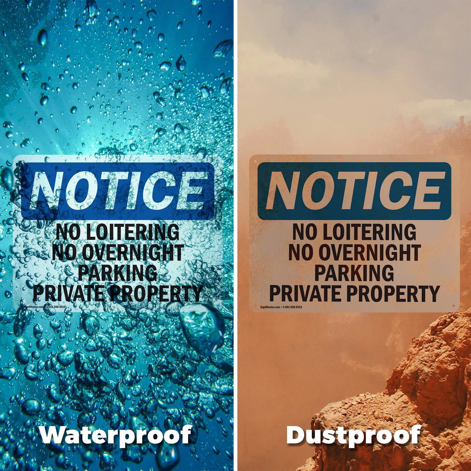 (2 Pack) No Loitering No Overnight Parking Private Property OSHA Notice Sign