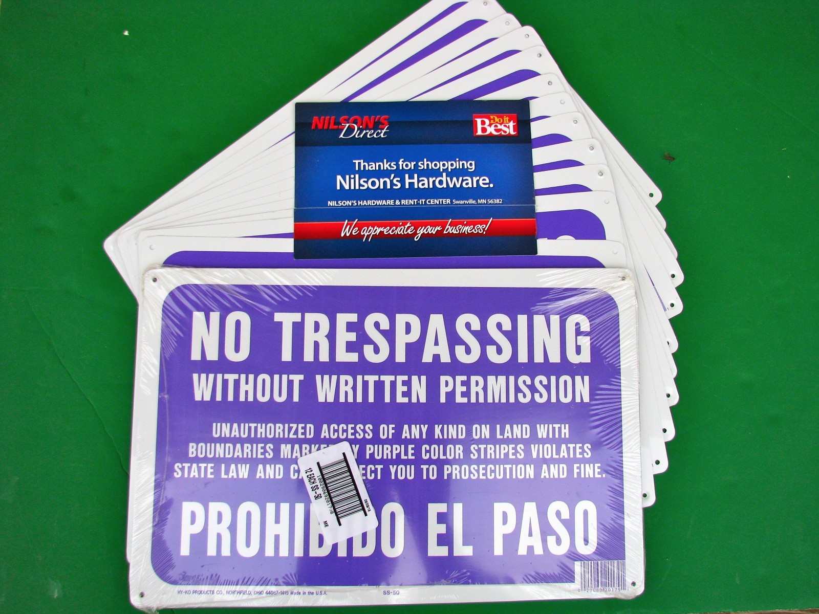 (24)-Purple Spanish Aluminum No Trespassing W/out Permission Sign Model SS-50