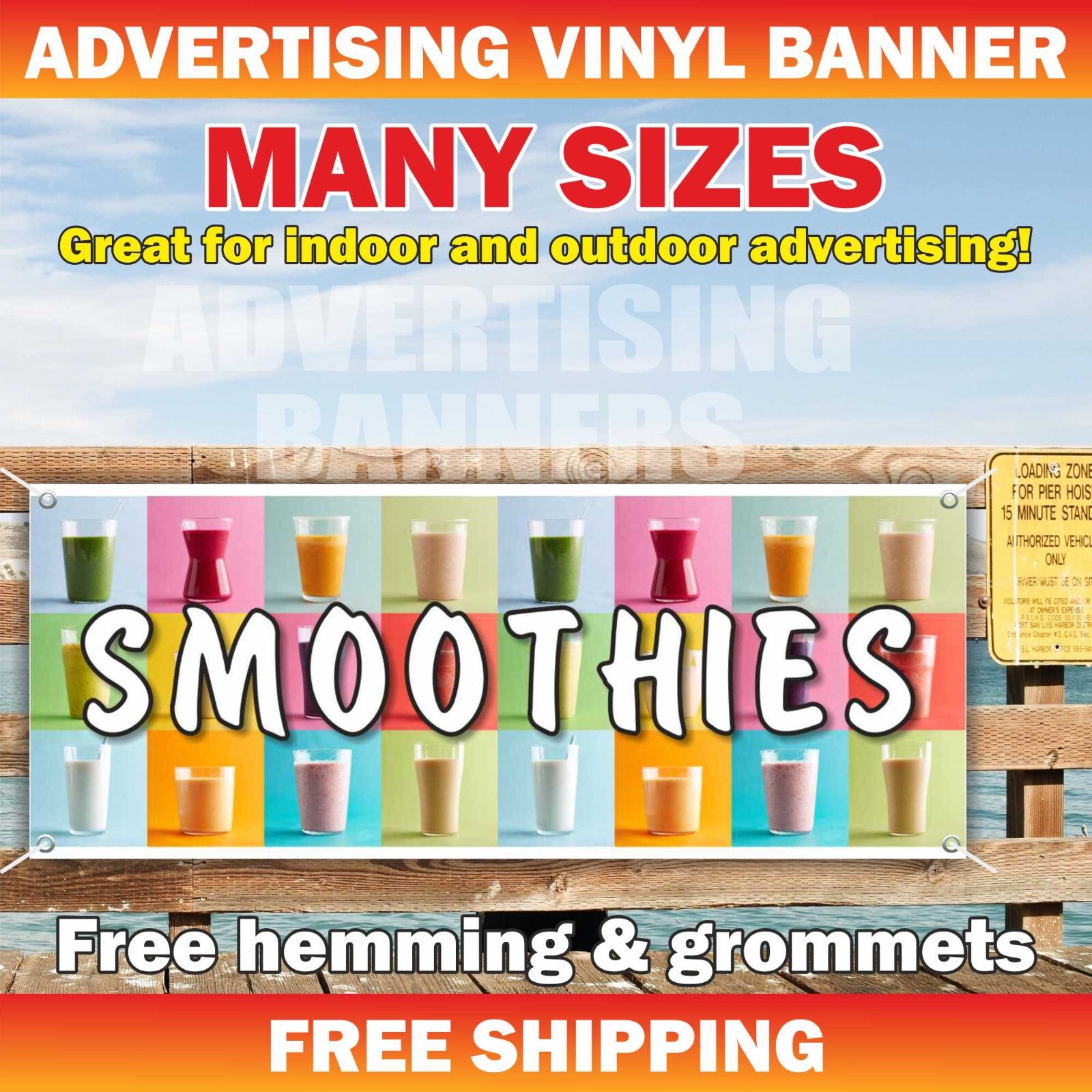 SMOOTHIES Advertising Banner Vinyl Sign health food fresh fruits tea bar drink