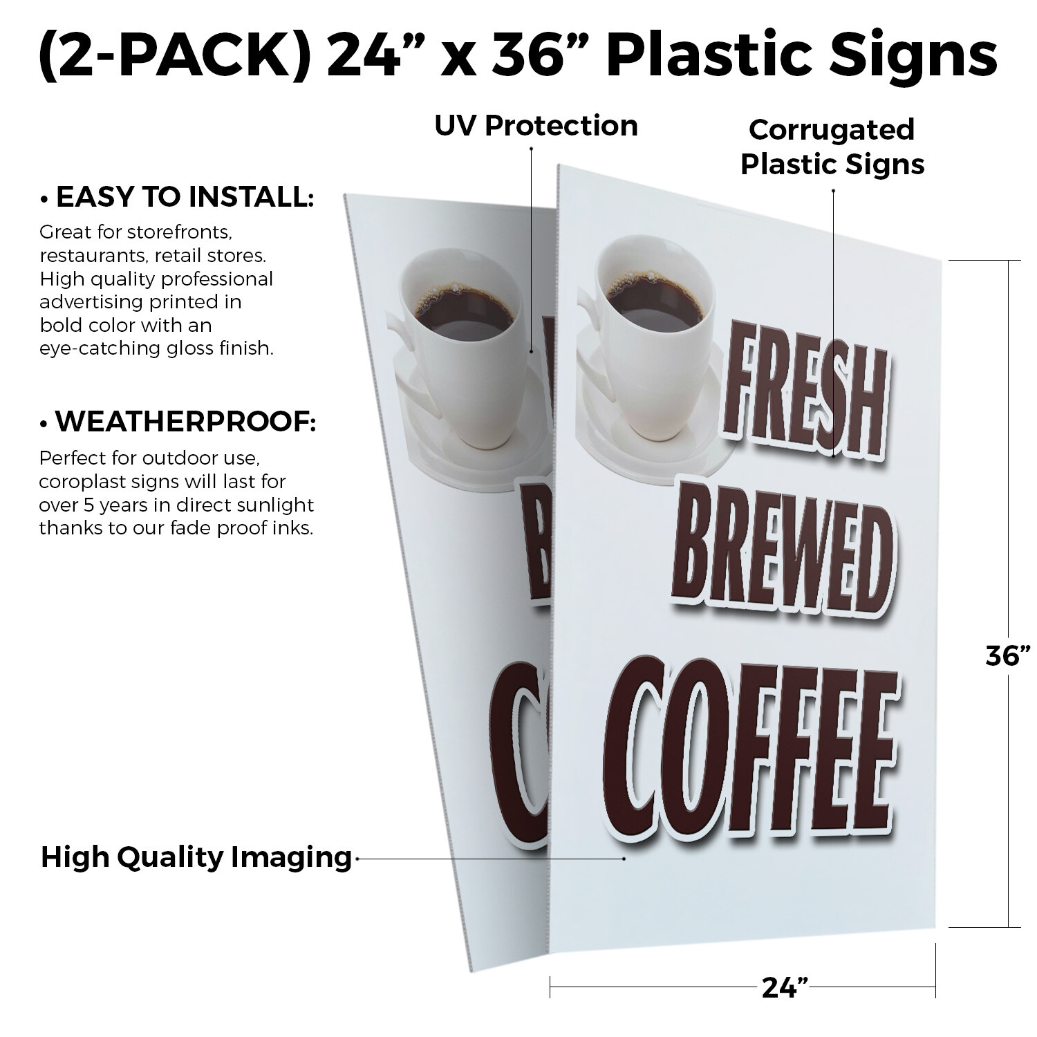 Fresh Brewed Coffee 24&Prime; x 36&Prime; 2 Pack Of Store Sign Plastic Or Decal
